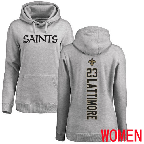 New Orleans Saints Ash Women Marshon Lattimore Backer NFL Football #23 Pullover Hoodie Sweatshirts->women nfl jersey->Women Jersey
